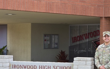 Arizona Soldier visits old High School.