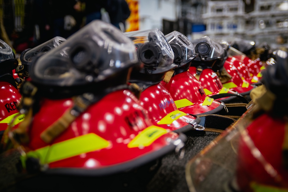 USS Ronald Reagan (CVN 76) conducts a joint damage control drill