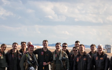 Marine pilot flies F/A-18 for the last time before transitioning to the F-35B