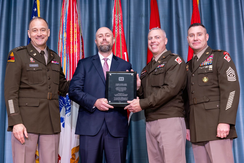 Nate Gorham and Col. Williams receive the Chief of Engineers Award of Excellence.