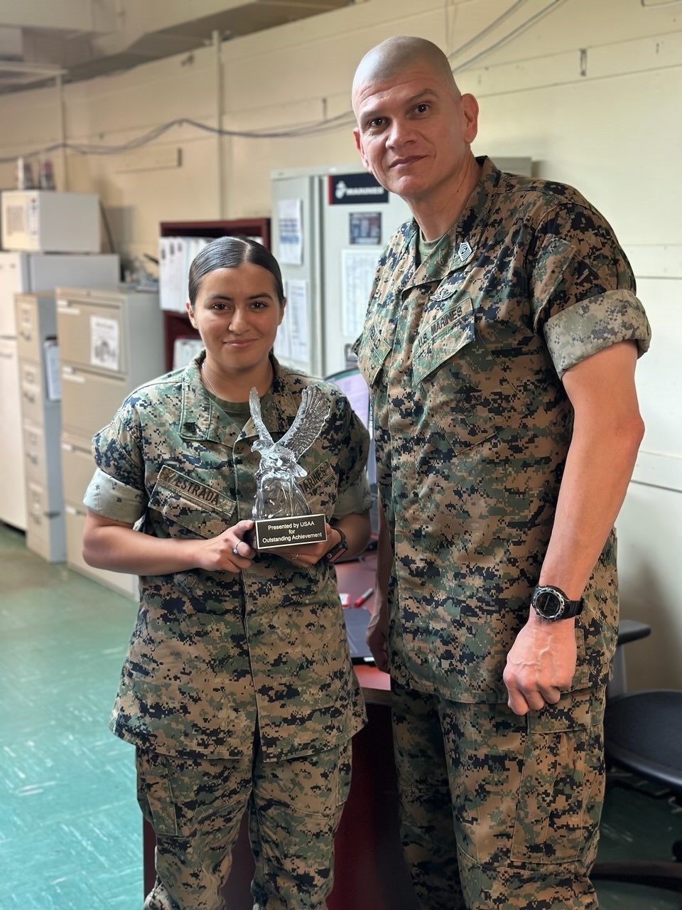 Cpl. Estrada receives the 1st MAW Marine of the Year Award