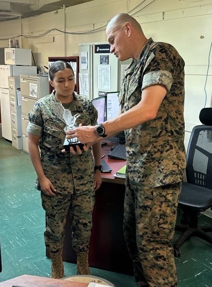 Cpl. Estrada receives the 1st MAW Marine of the Year Award