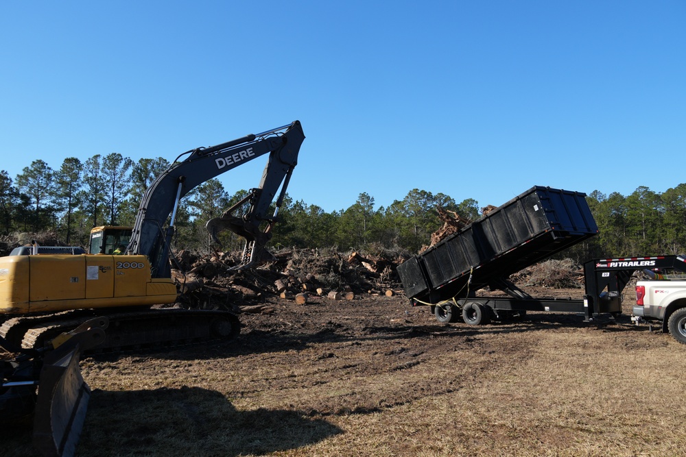 Hurricane Helene Recovery: Temporary Debris Management Site in McIntosh County, Georgia.