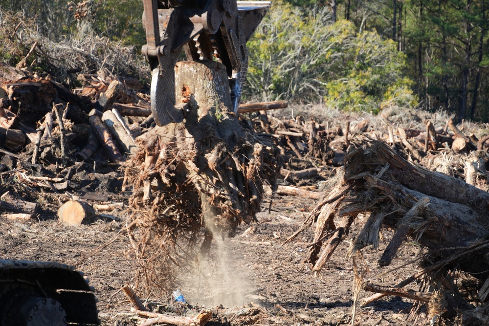 Hurricane Helene Recovery: Temporary Debris Management Site in McIntosh County, Georgia.