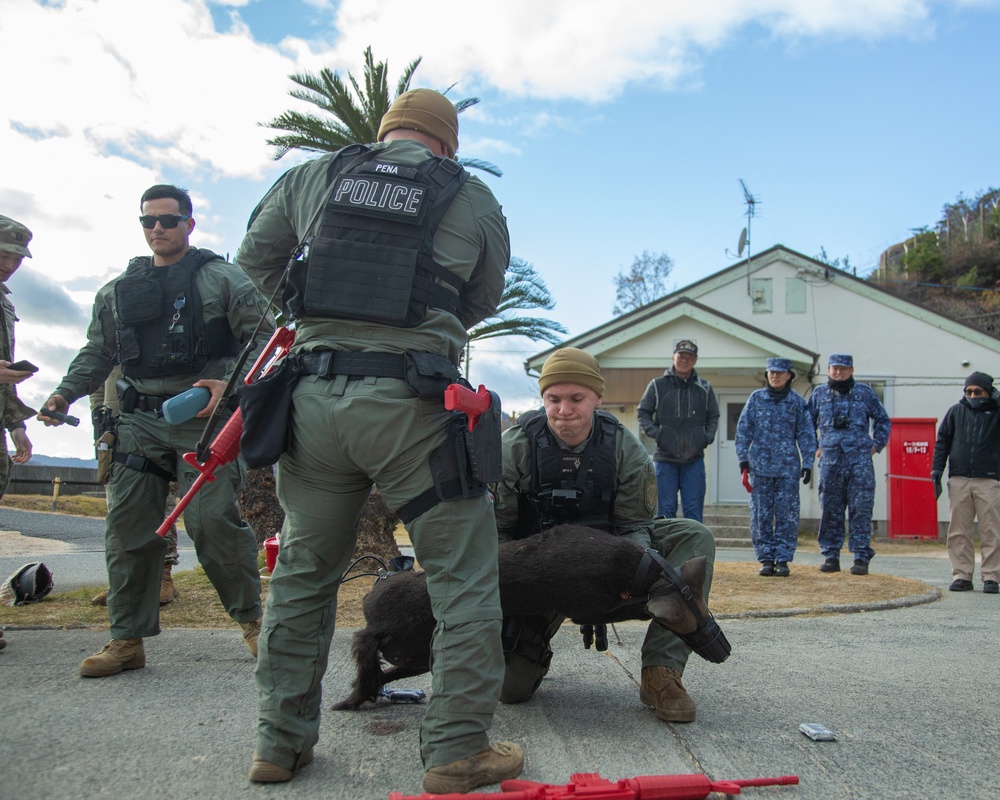 MCAS Iwakuni military working dog handlers train at JMSDF Kure Naval Base, Japan