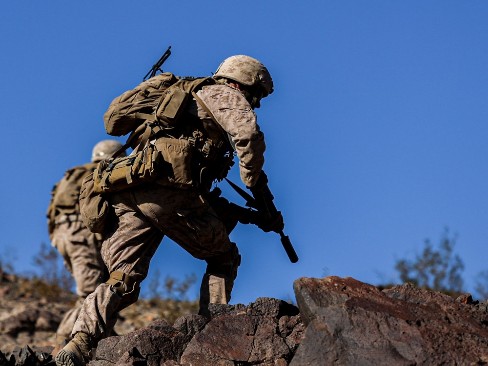 U.S. Marines with 2nd Battalion, 23rd Marine Regiment, conduct platoon supported raids during training for upcoming deployment