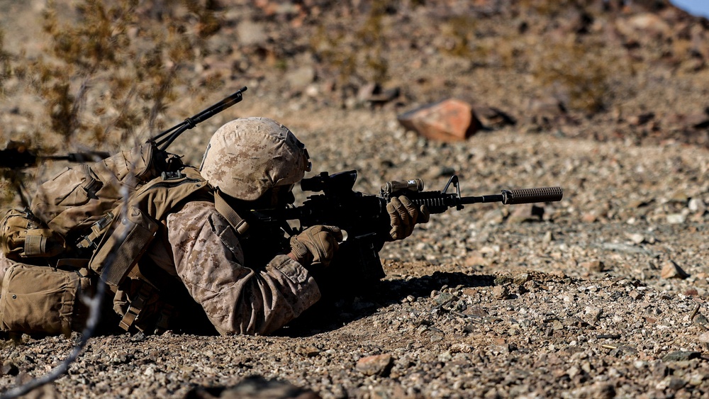 U.S. Marines with 2nd Battalion, 23rd Marine Regiment, conduct platoon supported raids during training for upcoming deployment