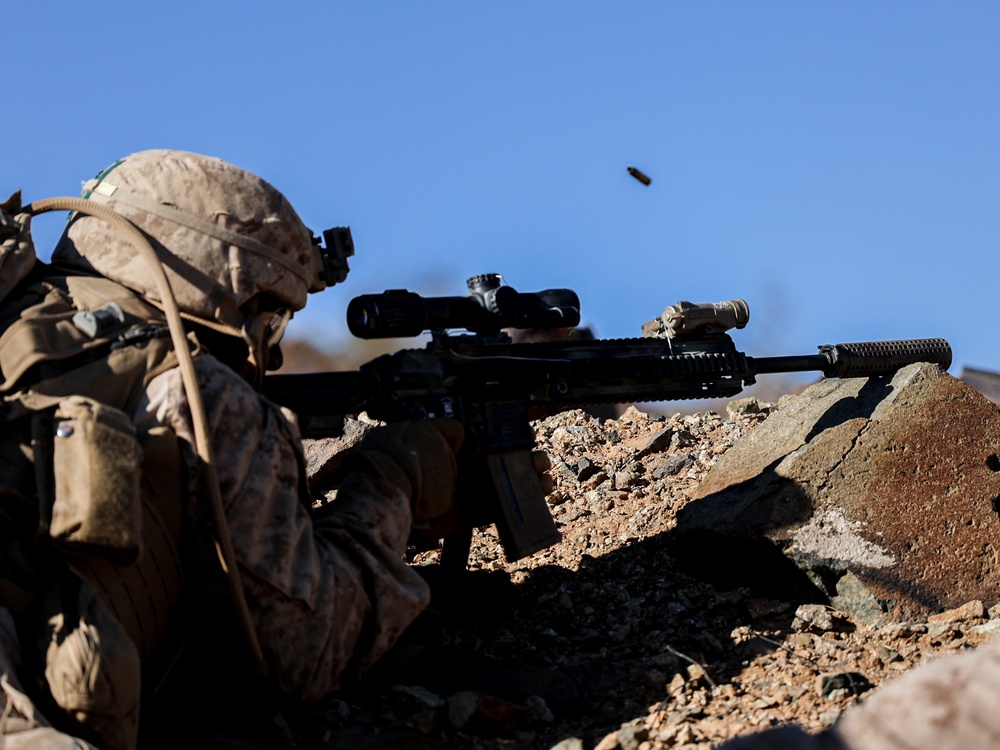 U.S. Marines with 2nd Battalion, 23rd Marine Regiment, conduct platoon supported raids during training for upcoming deployment