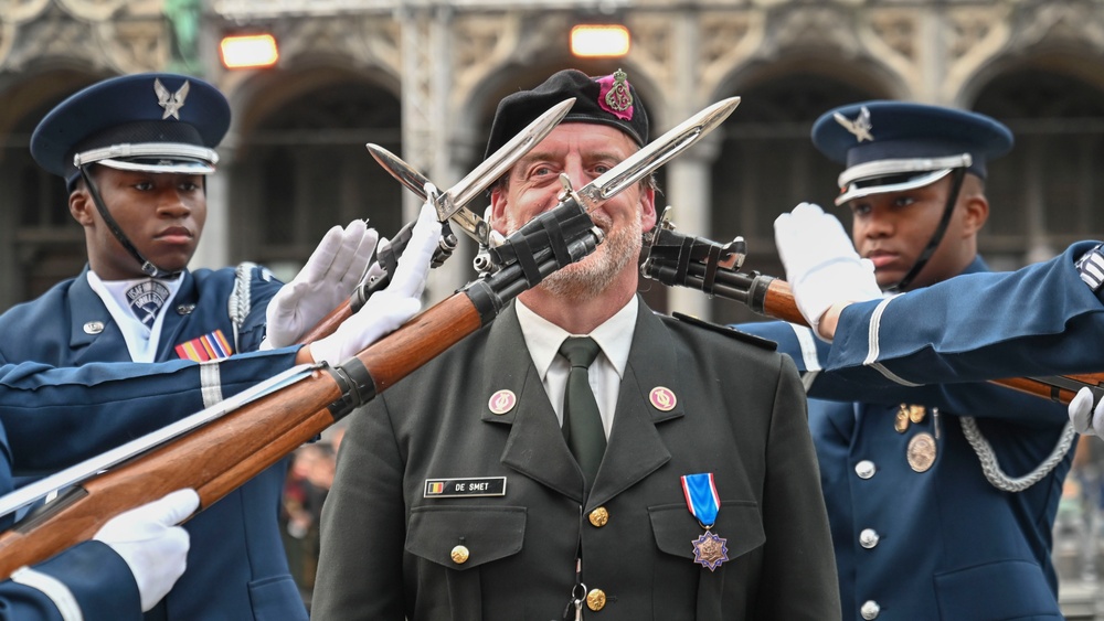 US Air Force Honor Guard Drill Team performs at international tattoo in Belgium