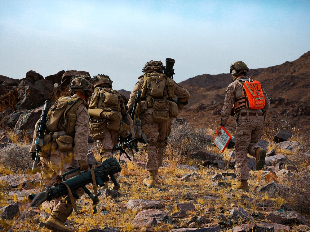 U.S. Marines with Fox Company, 2nd Battalion, 23rd Marine Regiment, conduct a company supported urban attack during training for upcoming deployment 