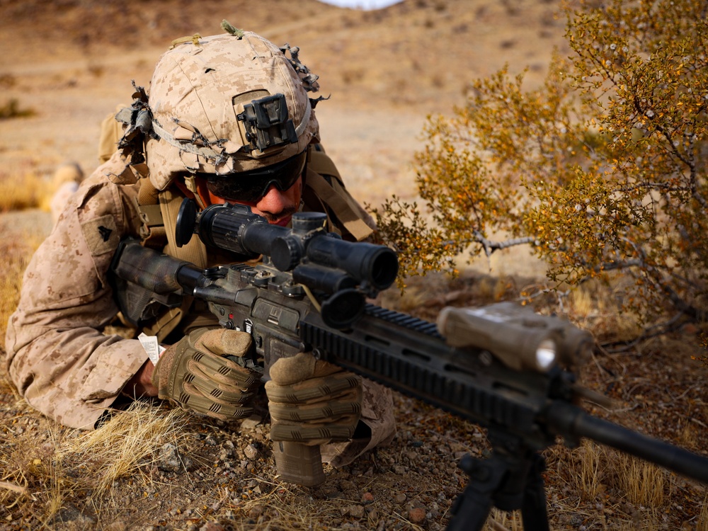  U.S. Marines with Fox Company, 2nd Battalion, 23rd Marine Regiment, conduct a company supported urban attack during training for upcoming deployment 