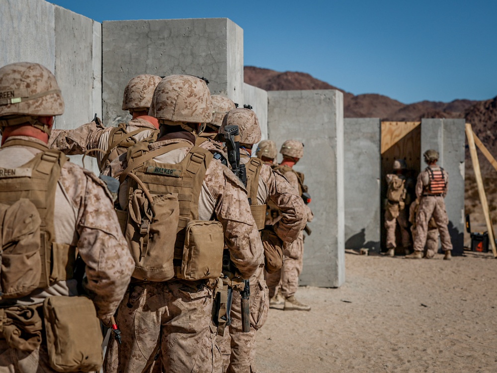 U.S. Marines with 2nd Battalion, 23rd Marine Regiment, conduct squad urban fundamentals course in preparation for upcoming deployment