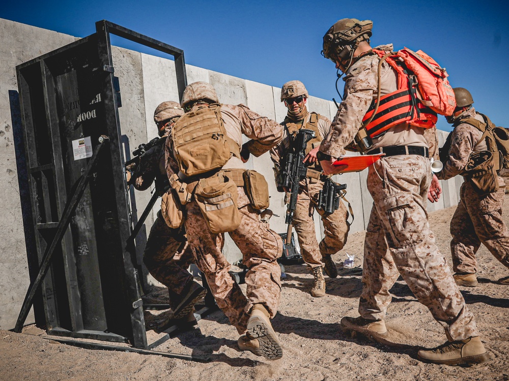 U.S. Marines with 2nd Battalion, 23rd Marine Regiment, conduct squad urban fundamentals course in preparation for upcoming deployment