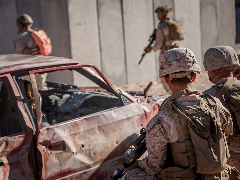 U.S. Marines with 2nd Battalion, 23rd Marine Regiment, conduct squad urban fundamentals course in preparation for upcoming deployment