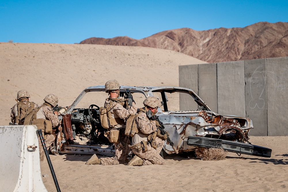 U.S. Marines with 2nd Battalion, 23rd Marine Regiment, conduct squad urban fundamentals course in preparation for upcoming deployment