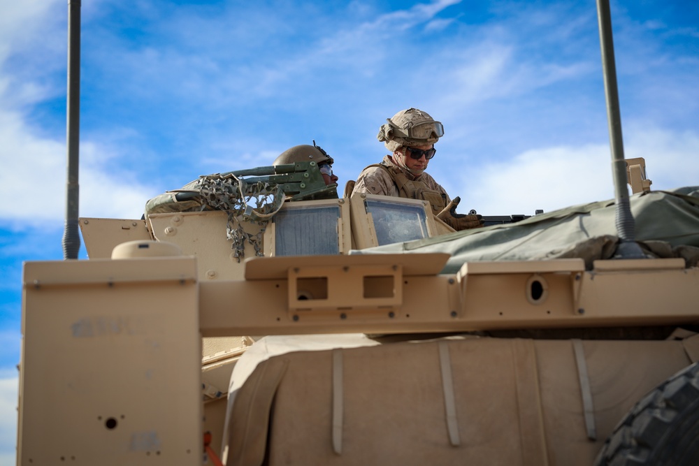 U.S. Marines with 2nd Battalion, 23rd Marine Regiment, conduct motorized operations during training for upcoming deployment