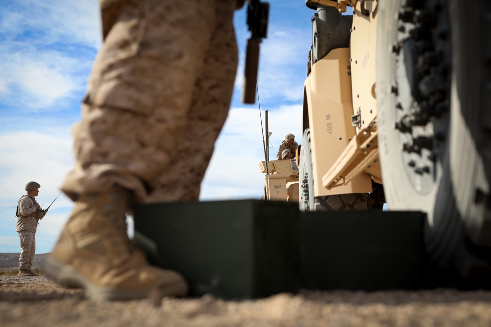 U.S. Marines with 2nd Battalion, 23rd Marine Regiment, conduct motorized operations during training for upcoming deployment