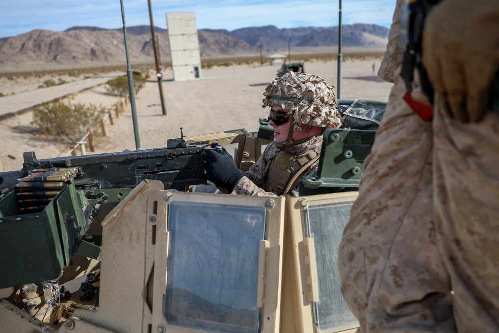 U.S. Marines with 2nd Battalion, 23rd Marine Regiment, conduct motorized operations during training for upcoming deployment