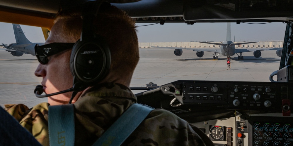 AFCENT AC-130J refuel with tanker gas over USCENTCOM AOR
