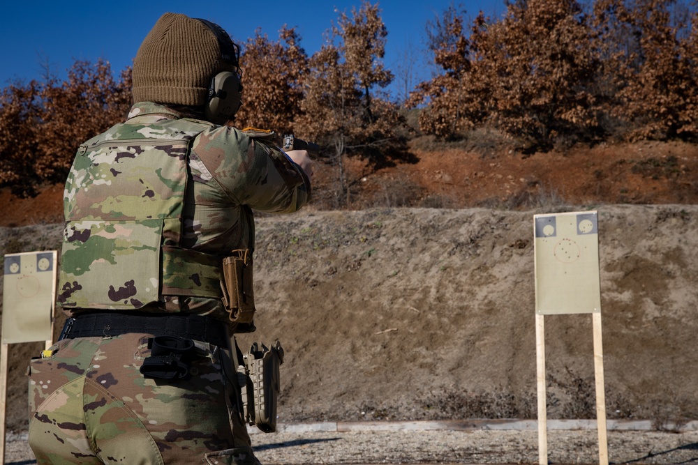 KFOR multinational military police conduct weapons training in Kosovo