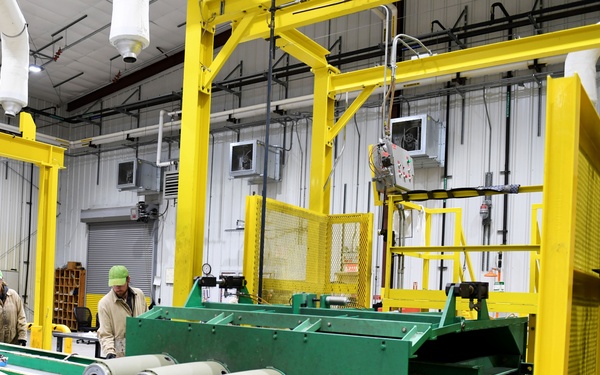 MK82 bombs are placed on the tilt table as a part of the bomb production process at the McAlester Army Ammunition Plant in McAlester, OK, on 24 JAN, 2024