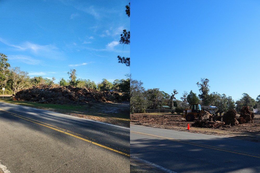 Hurricane Helene Recovery: Temporary Debris Management Site in McIntosh County, Georgia.