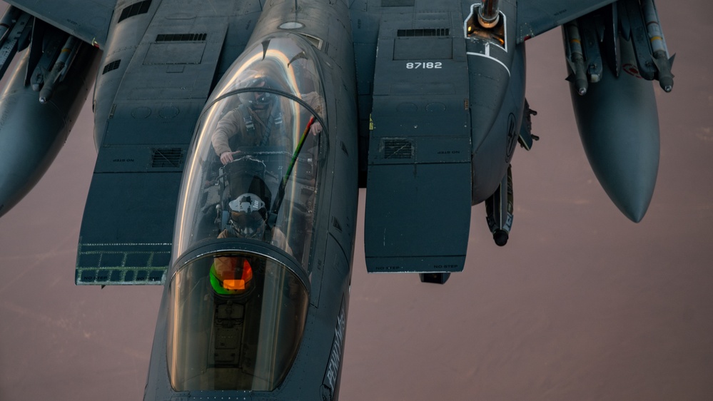 Refueling Strike Eagles over U.S. CENTCOM