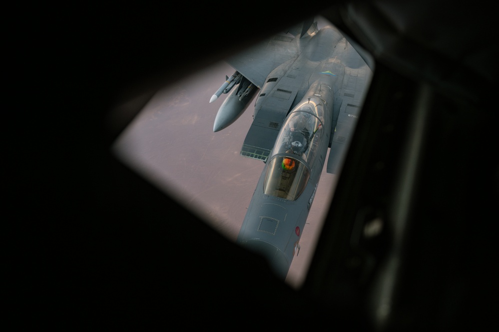 Refueling Strike Eagles over U.S. CENTCOM