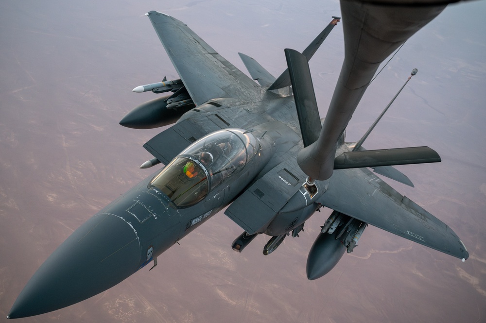 Refueling Strike Eagles over U.S. CENTCOM