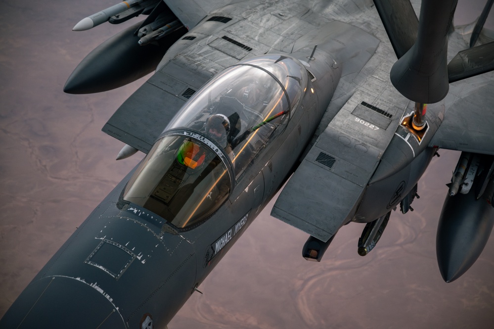 Refueling Strike Eagles over U.S. CENTCOM