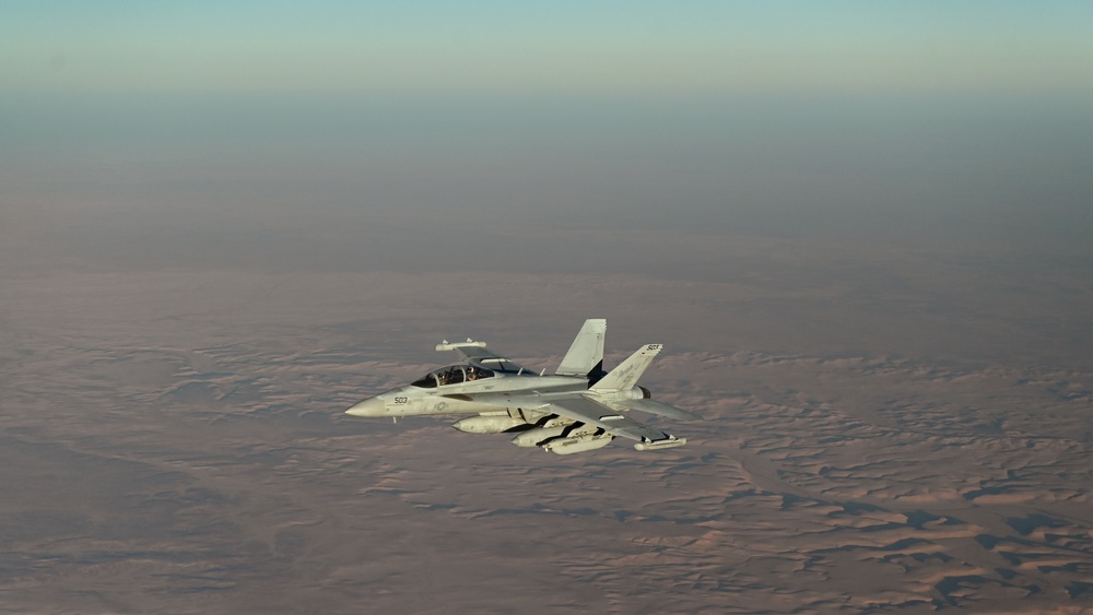 U.S. Navy EA/18 Growlers conduct combat patrols over CENTCOM AOR