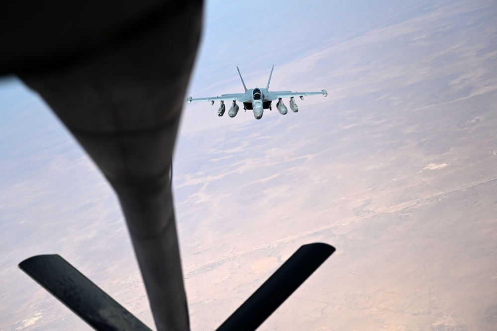 U.S. Navy EA/18 Growlers conduct combat patrols over CENTCOM AOR