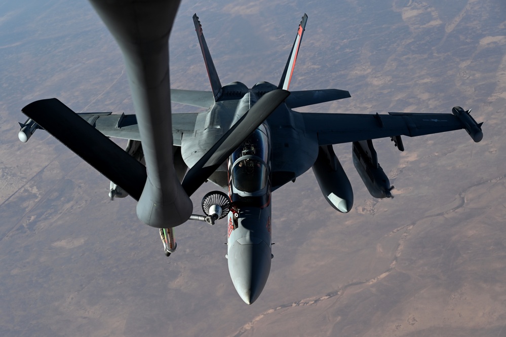 U.S. Navy EA/18 Growlers conduct combat patrols over CENTCOM AOR