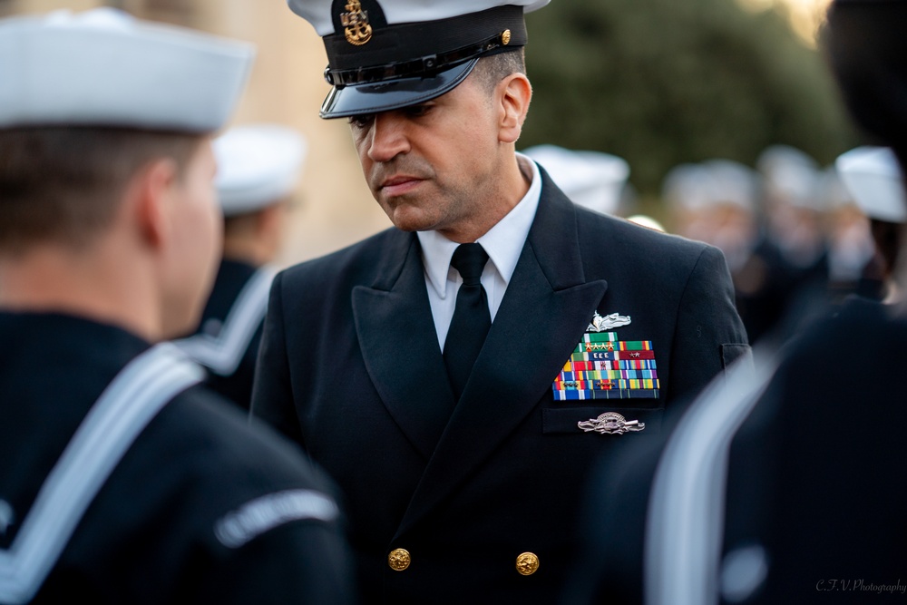 On  13OCT2023, US NMRTC Sigonella conducted its Command's annual Dress Blue Inspection.