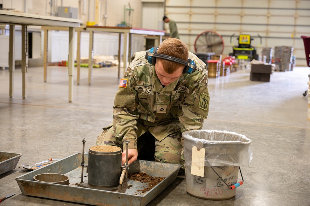 Company B, 169th Engineer Battalion conduct soil materials testing