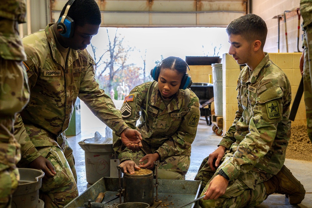 Company B, 169th Engineer Battalion conduct soil materials testing and compaction characteristics training