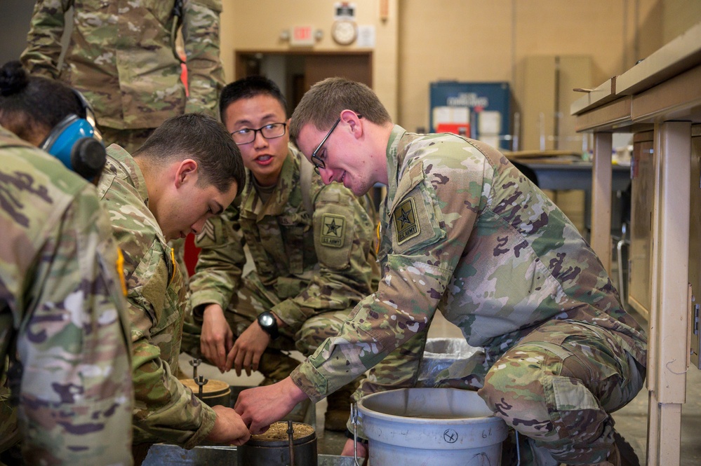 Company B, 169th Engineer Battalion conduct soil materials testing and compaction characteristics training