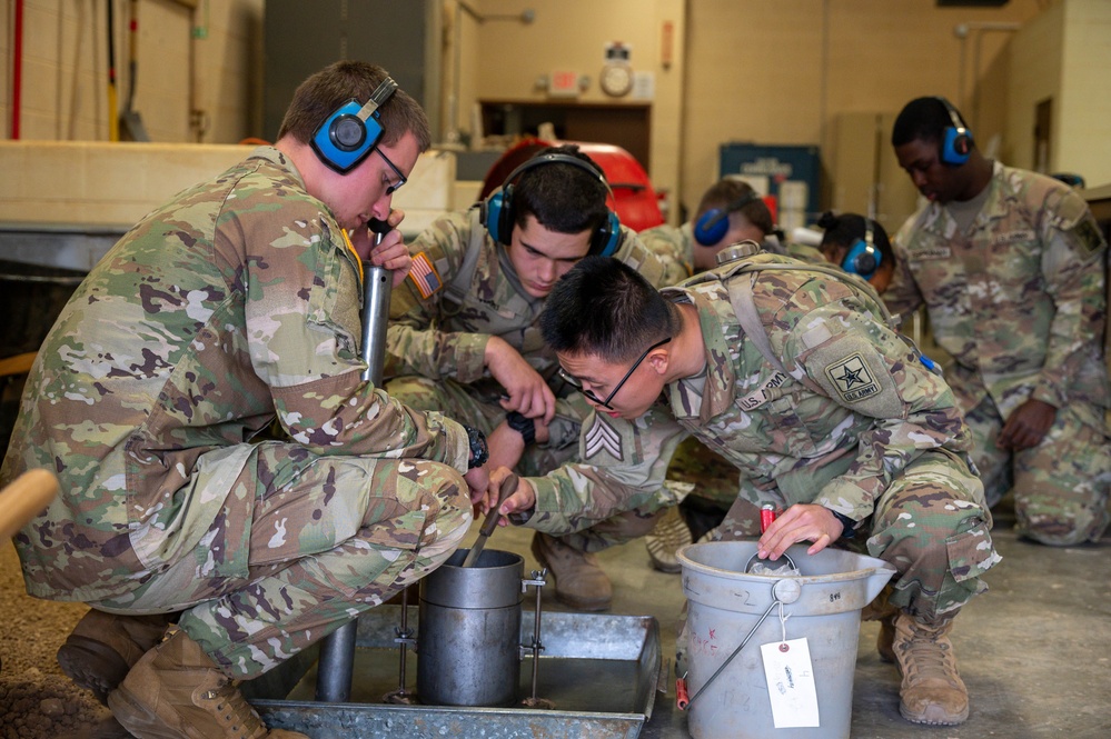 Company B, 169th Engineer Battalion conduct soil materials testing and compaction characteristics training