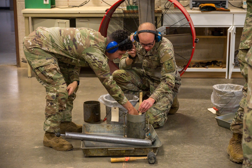 Company B, 169th Engineer Battalion conduct soil materials testing and compaction characteristics training