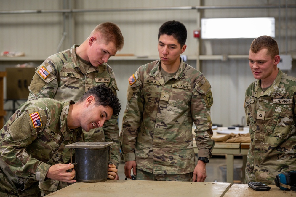 Company B, 169th Engineer Battalion conduct soil materials testing and compaction characteristics training