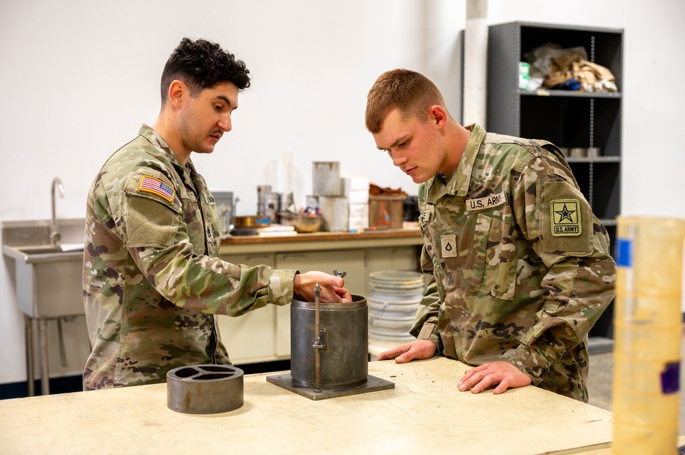 Company B, 169th Engineer Battalion conduct soil materials testing and compaction characteristics training