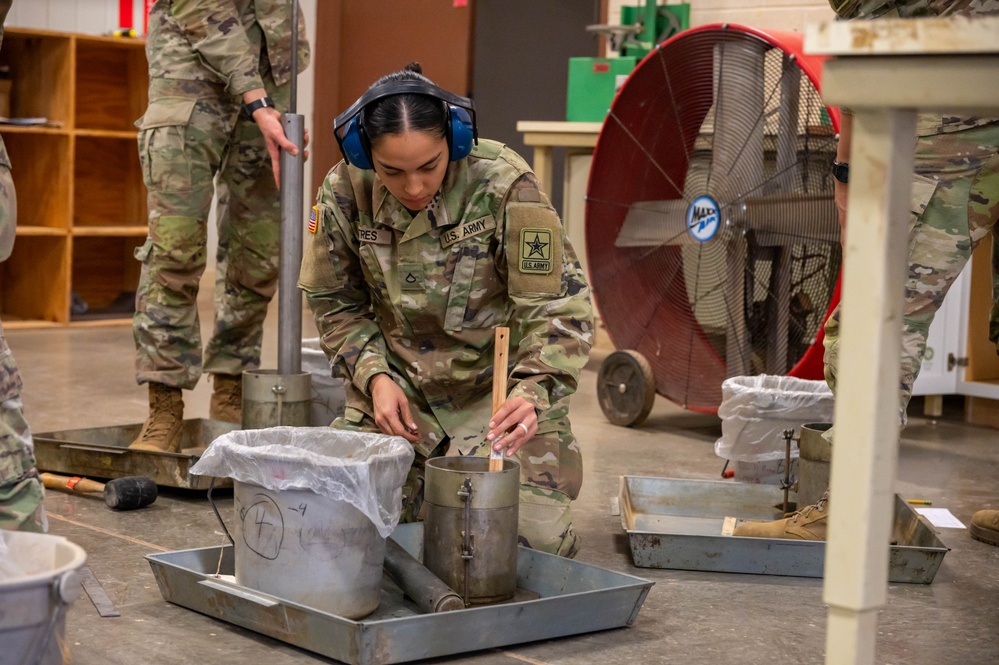 Company B, 169th Engineer Battalion conduct soil materials testing and compaction characteristics training