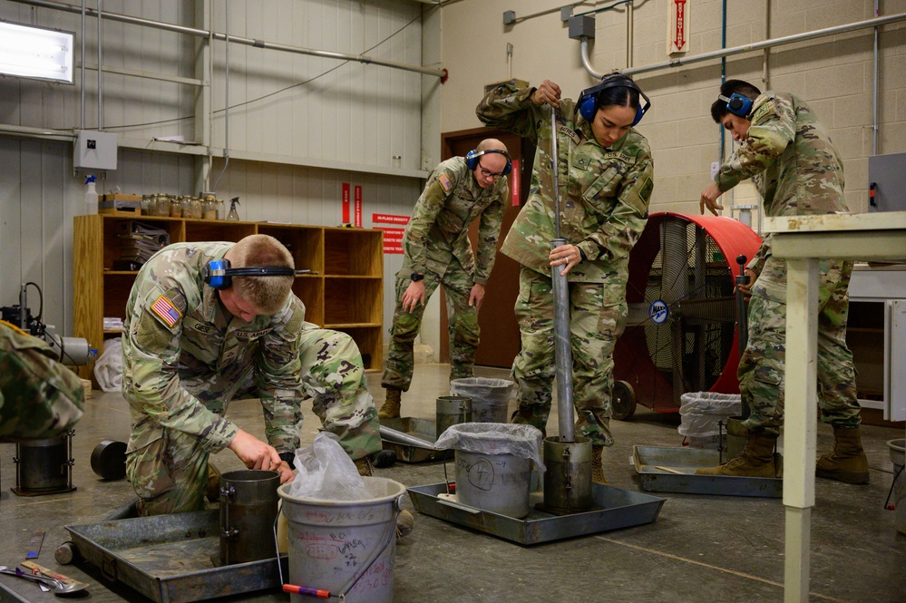 Company B, 169th Engineer Battalion conduct soil materials testing and compaction characteristics training