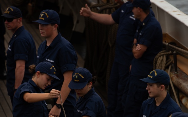 Coast Guard Academy cadets train aboard Coast Guard Cutter Eagle (WIX 327)