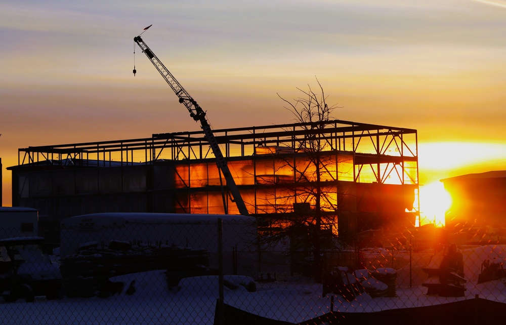 Barracks construction sunset at Fort McCoy