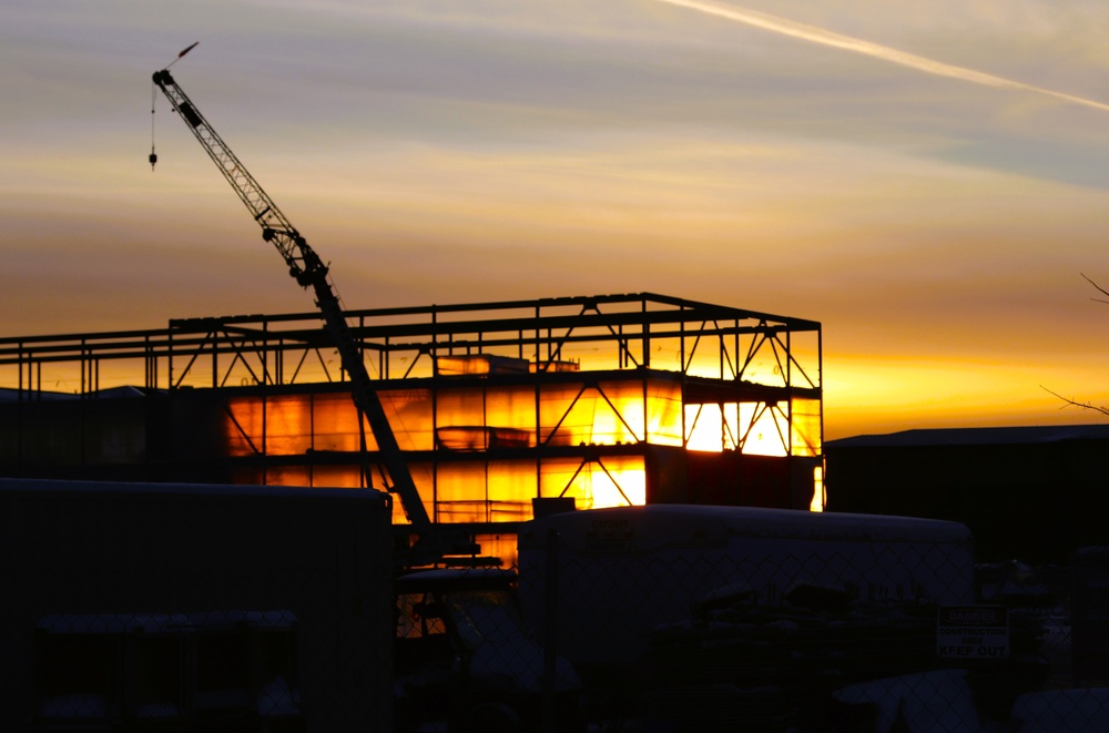 Barracks construction sunset at Fort McCoy