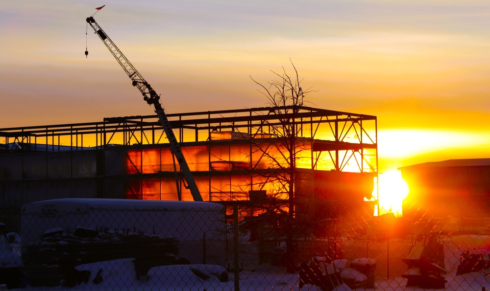 Barracks construction sunset at Fort McCoy