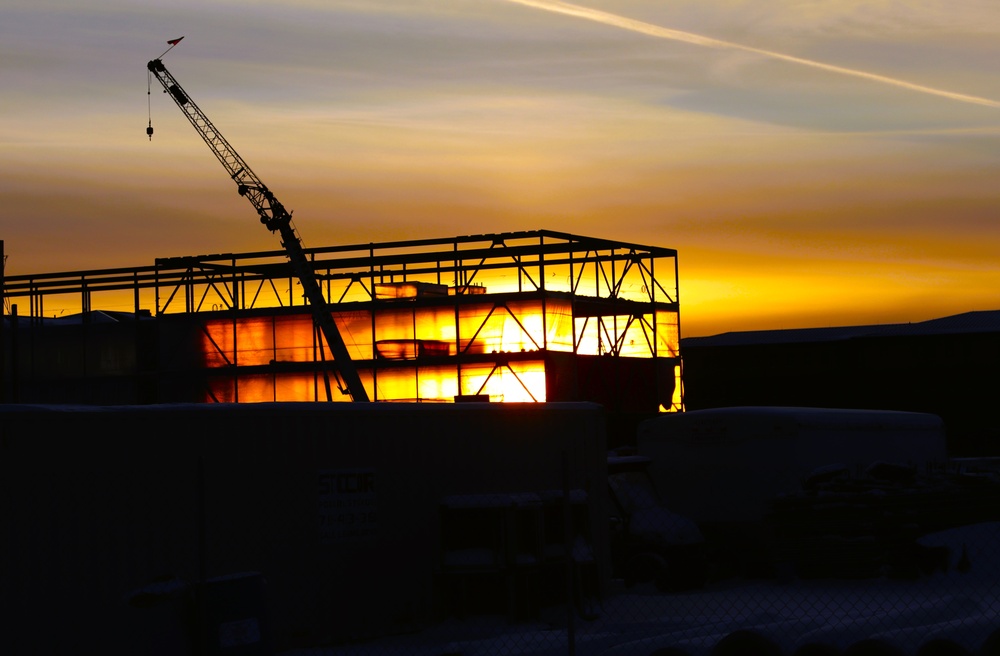 Barracks construction sunset at Fort McCoy