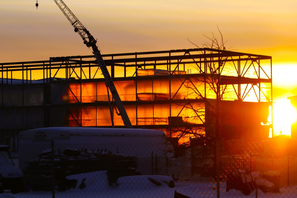 Barracks construction sunset at Fort McCoy