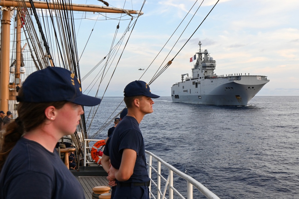 Coast Guard Cutter Eagle conducts passing ceremony with French navy